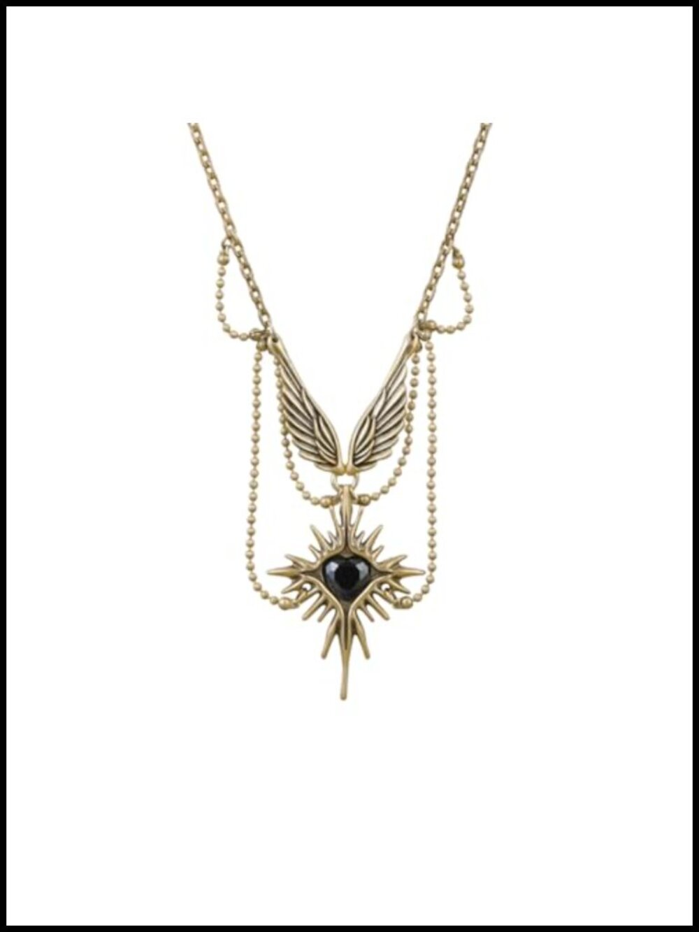 Gothic Layered Chain Necklace Stainless Steel Starburst Wings Pendant Punk